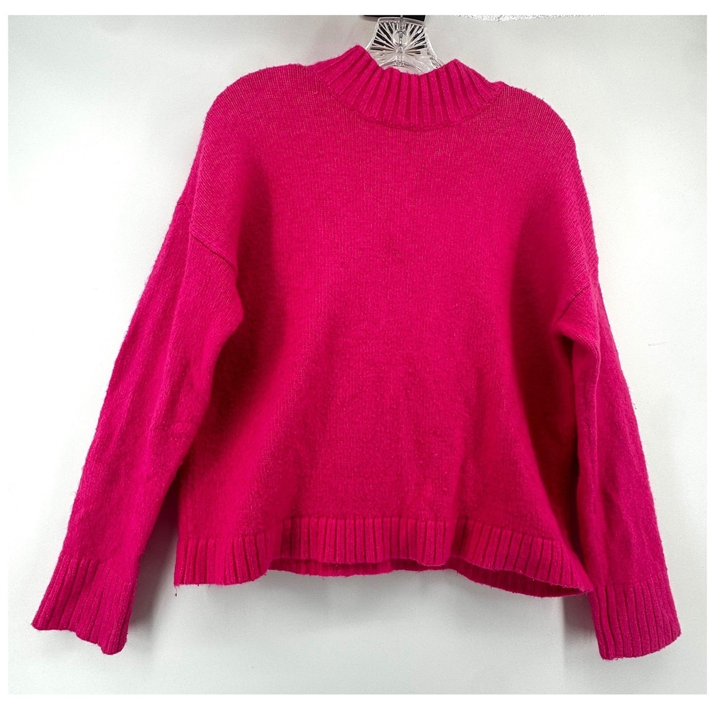 LOFT Womens Hot Pink Mock Neck Drop Shoulder Knit Sweater Large Layering